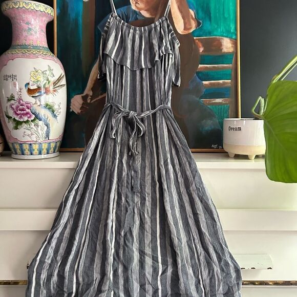 ICHI Off-Shoulder Striped Dress Large - Picture 1 of 16